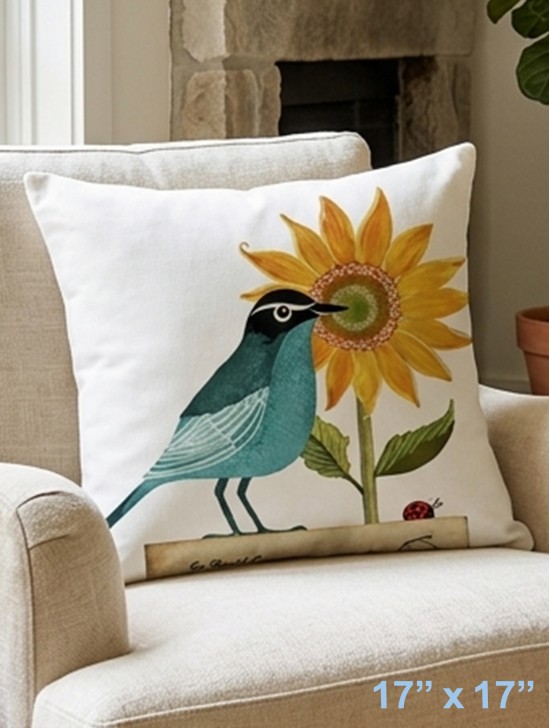 Birds and Sunflower Print Cushion & Filler